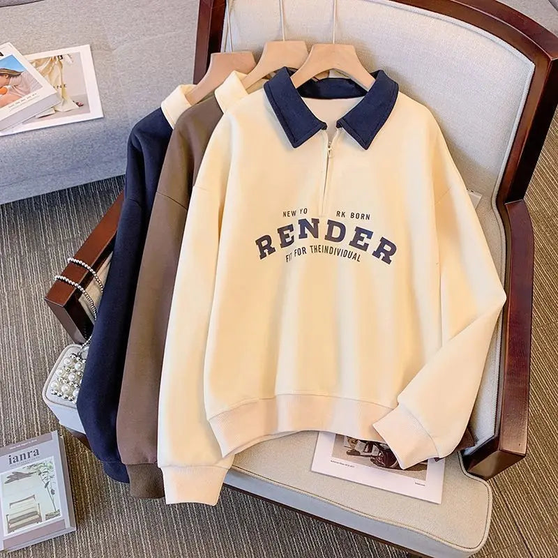Turn Down Collar Spliced Sweatshirt