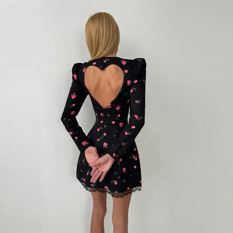 Floral Print Heart Cut Out Dress
