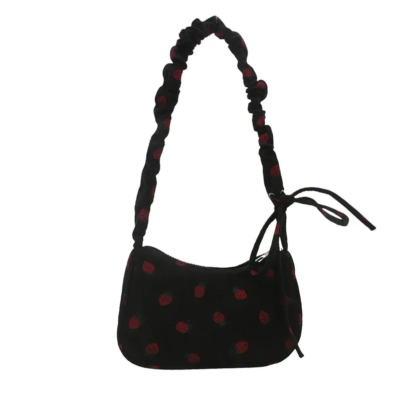 Strawberry Print Half Moon Tote