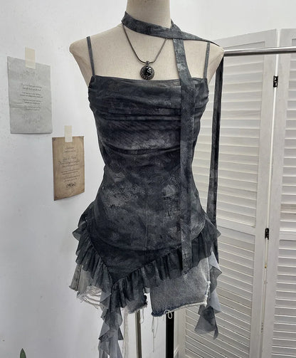 Plaid Printed Mesh Spaghetti Strap Camisole
