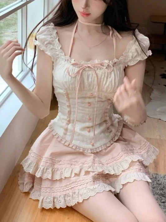 Sweetheart Lace Corset Top & Tiered Skirt Set