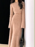 Knitted Pullover Imitation Mink Matching Set