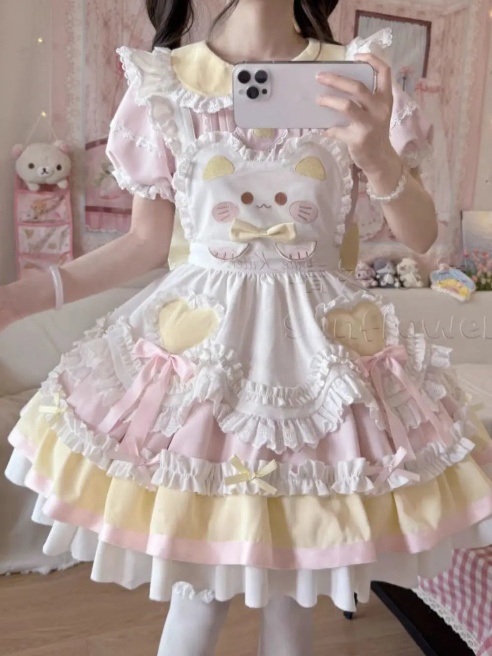 Spring Printed Bow Fake Two Piece Dress