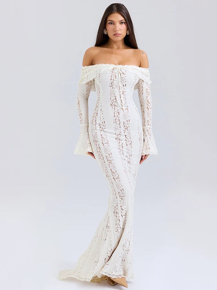 Floral Lace Off-shoulder Maxi Dress