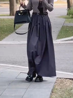 Pleated Solid Maxi Skirt