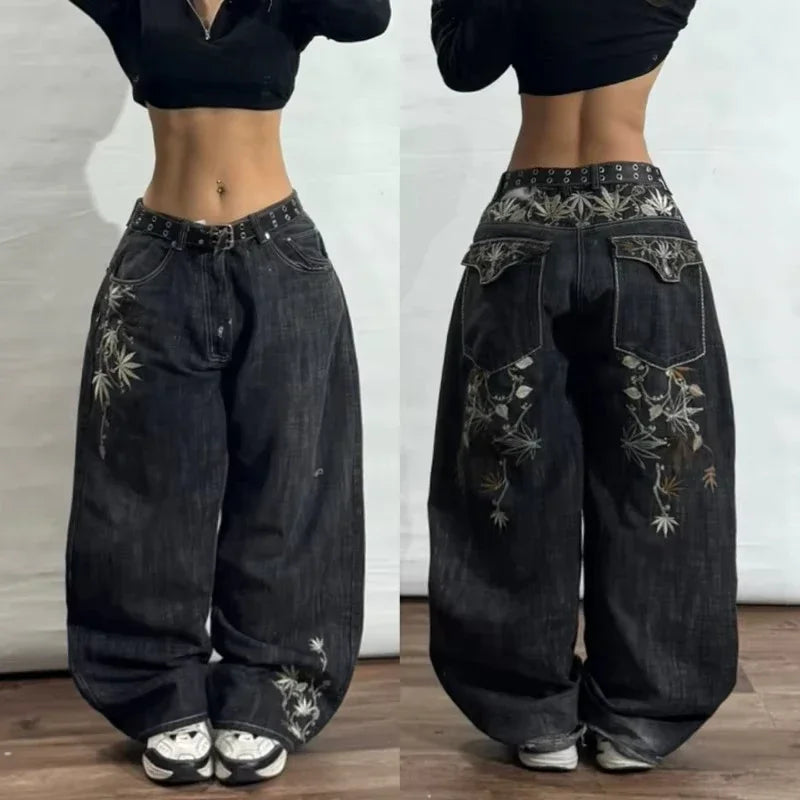 Embroidery Baggy Jeans