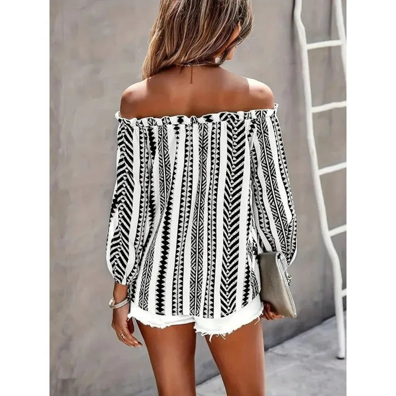 Long Sleeve Slash Neck Blouse
