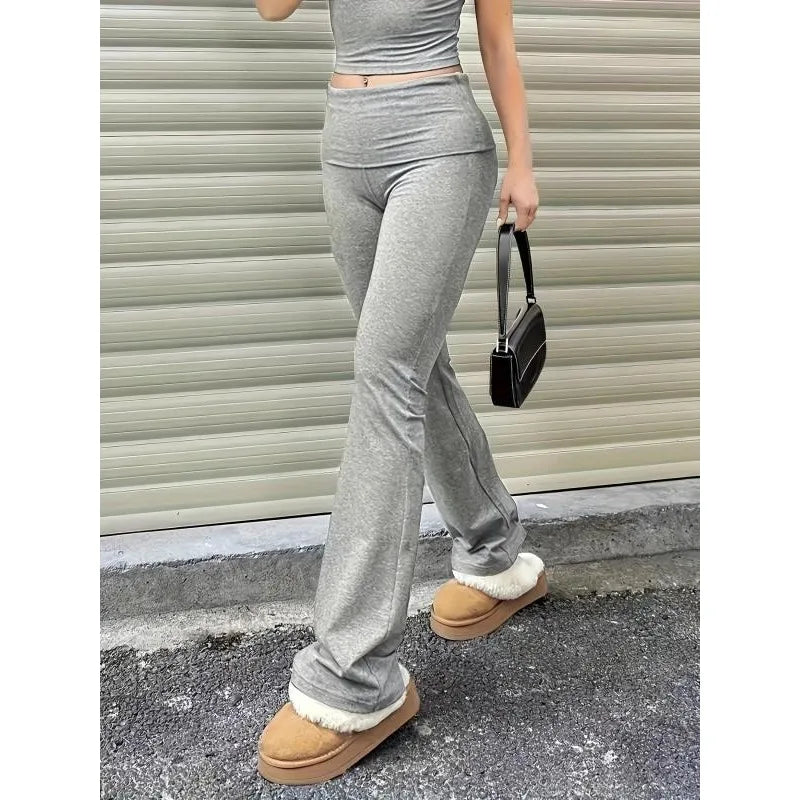 Casual Solid Color Wide-waist Flare Pants