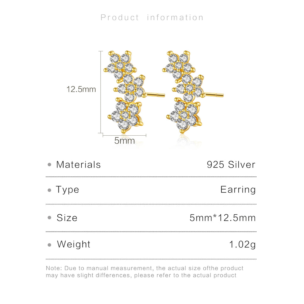 925 Sterling Silver Three Flower Stud Earring