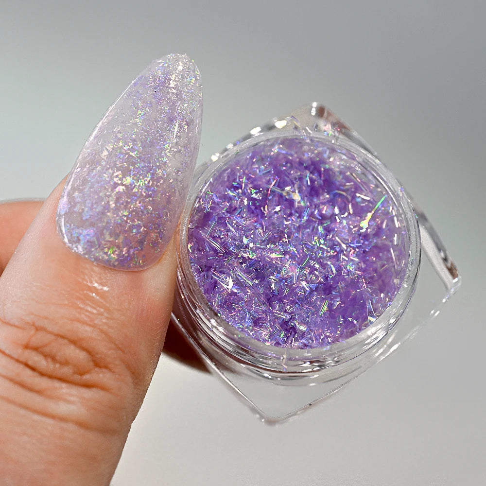 5-Colors Dreamy Aurora Purple Brocade Nail Glitter Powder Ultra-thin Polarized Edelweiss Purple Powder DIY Manicure Opal Dust