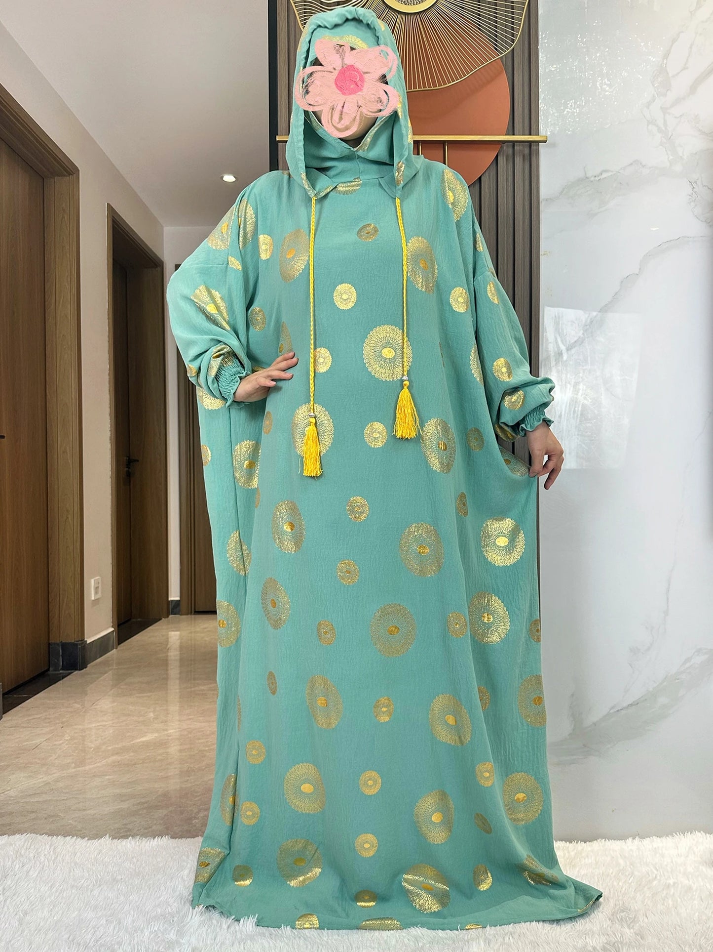 New Cotton Ramadan Muslim Two Hat Abaya Dubai Turkey Islam Prayer Clothes Gold Dust Shinning Embroidery Islam Women Dress Kaftan