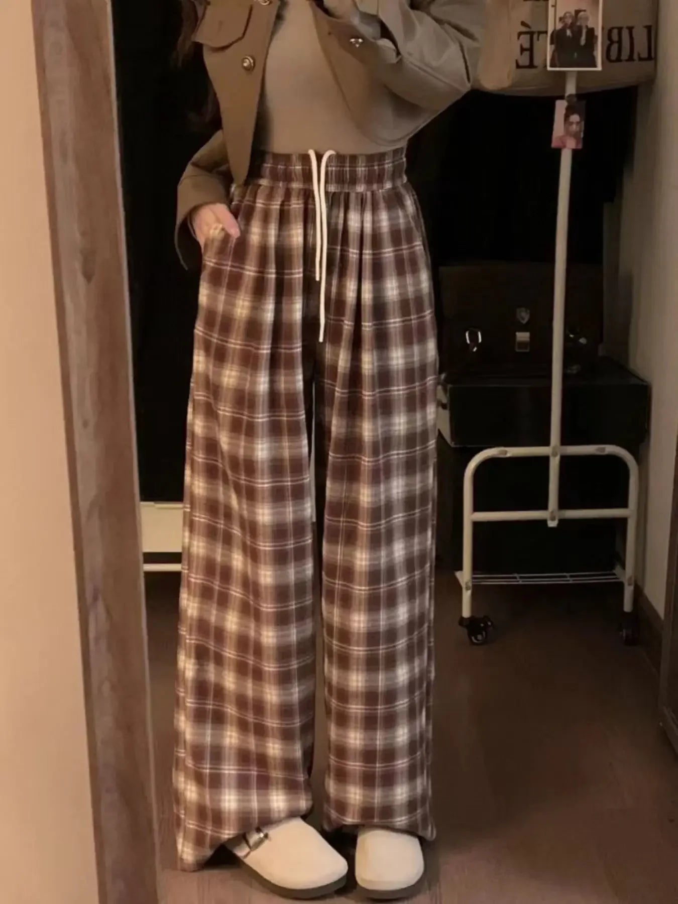 Straight Leg Plaid Pants