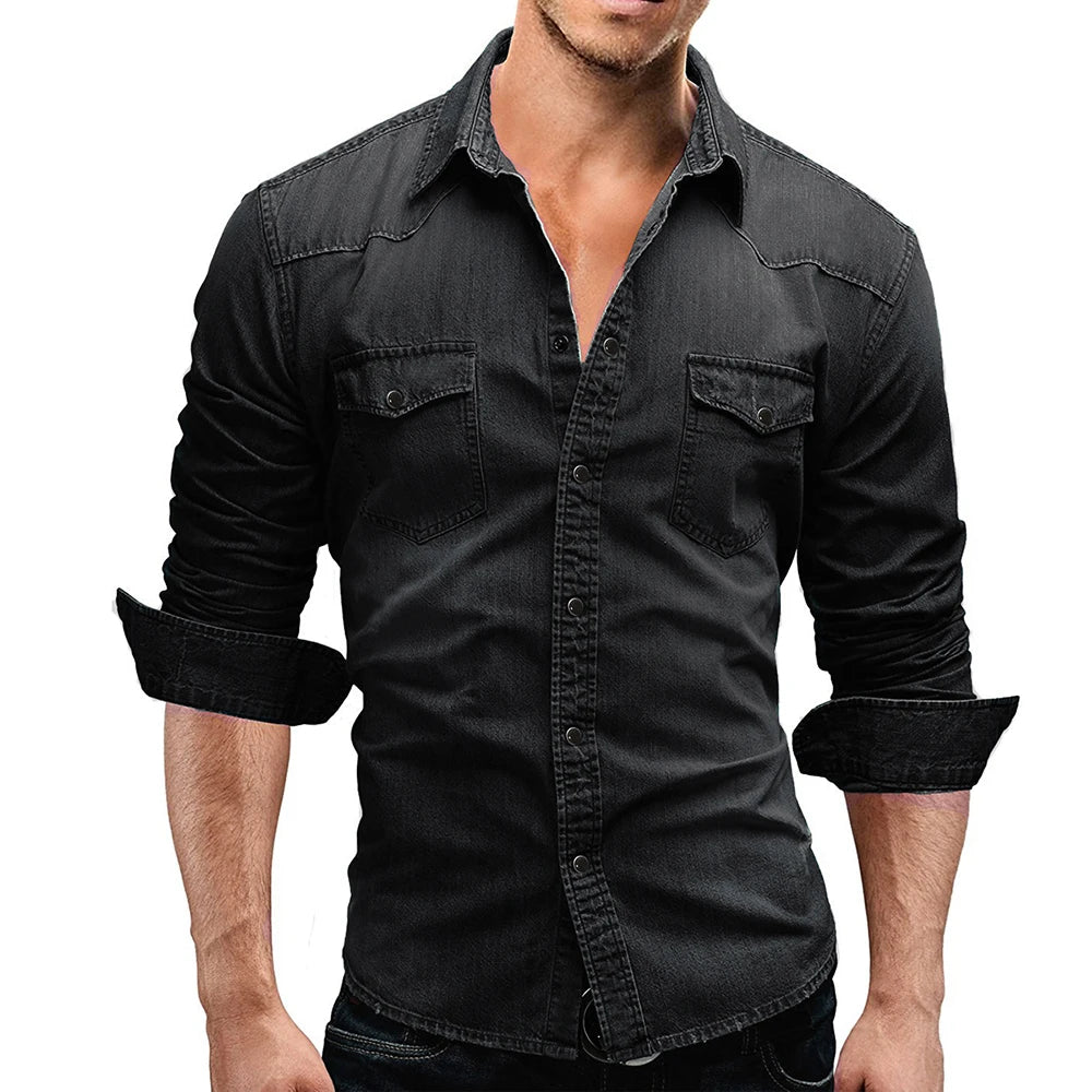 Solid Turn Down Collar Full Sleeve Single Breasted Simple Slim Fit Button Shirt