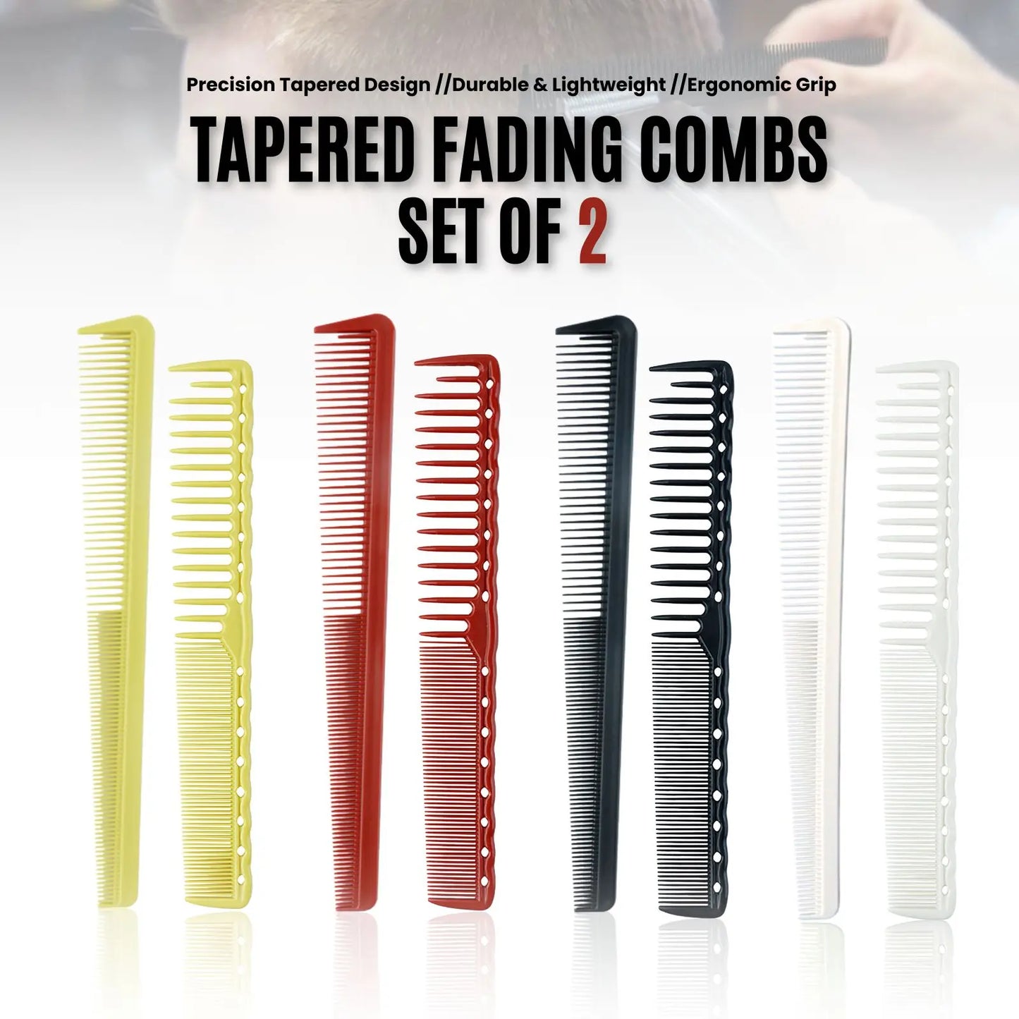 2PCS Set Professional Barbershop Hairdressing Dense Teeth Comb Anti-Static Edge Corner Comb Flat Haircut Styling Trimming Tools