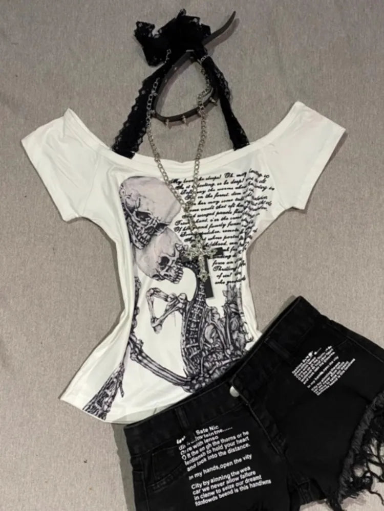 Lace Bandage Crop T-Shirt
