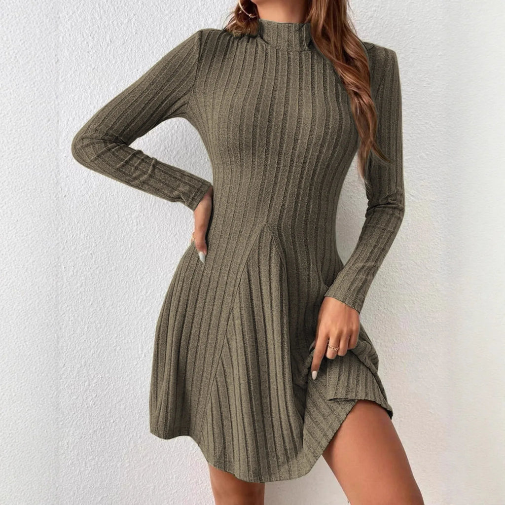 Mock Neck Ribbed Knit Skater Dress