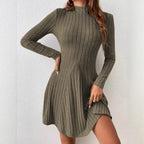 Mock Neck Ribbed Knit Skater Dress