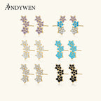 925 Sterling Silver Three Flower Stud Earring