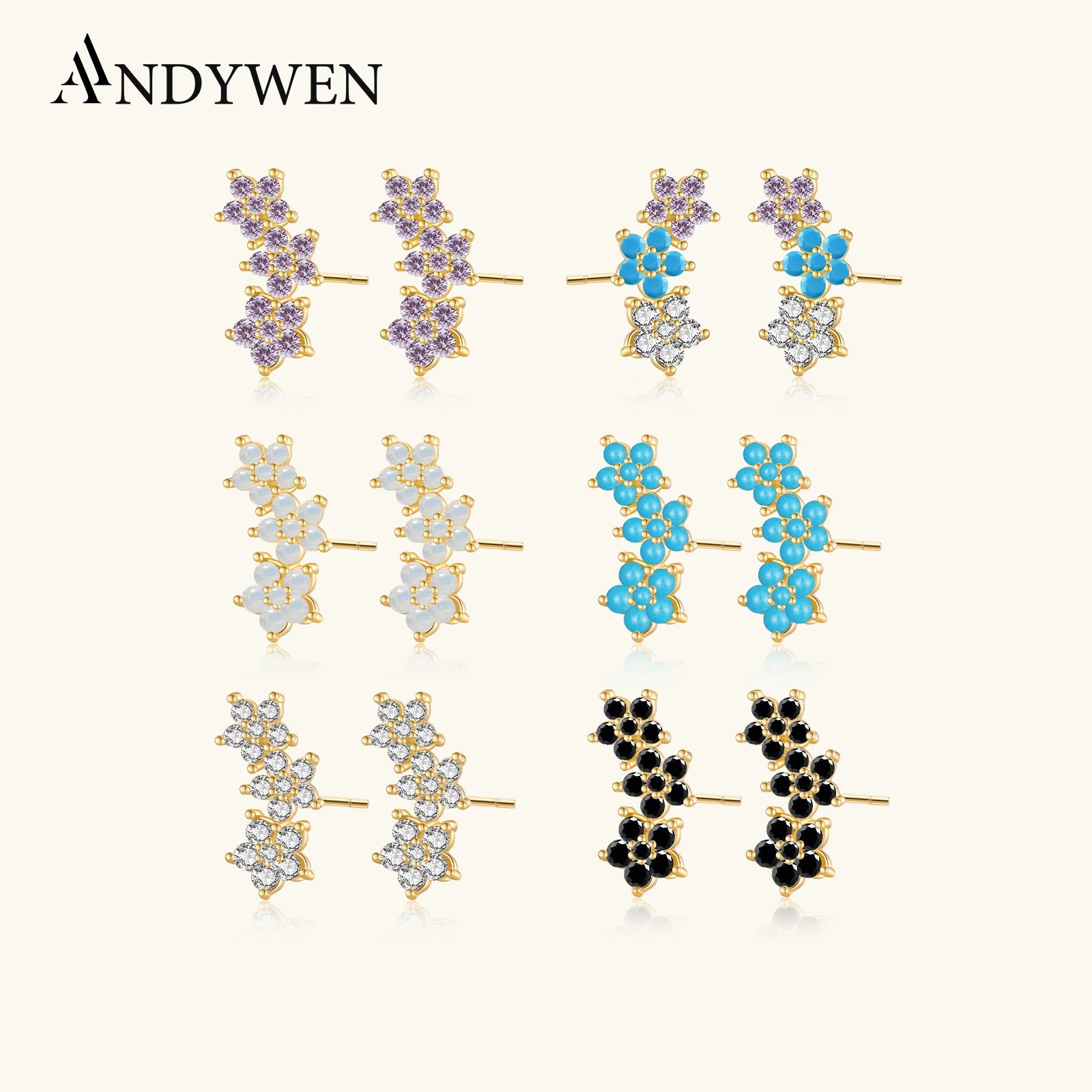 925 Sterling Silver Three Flower Stud Earring