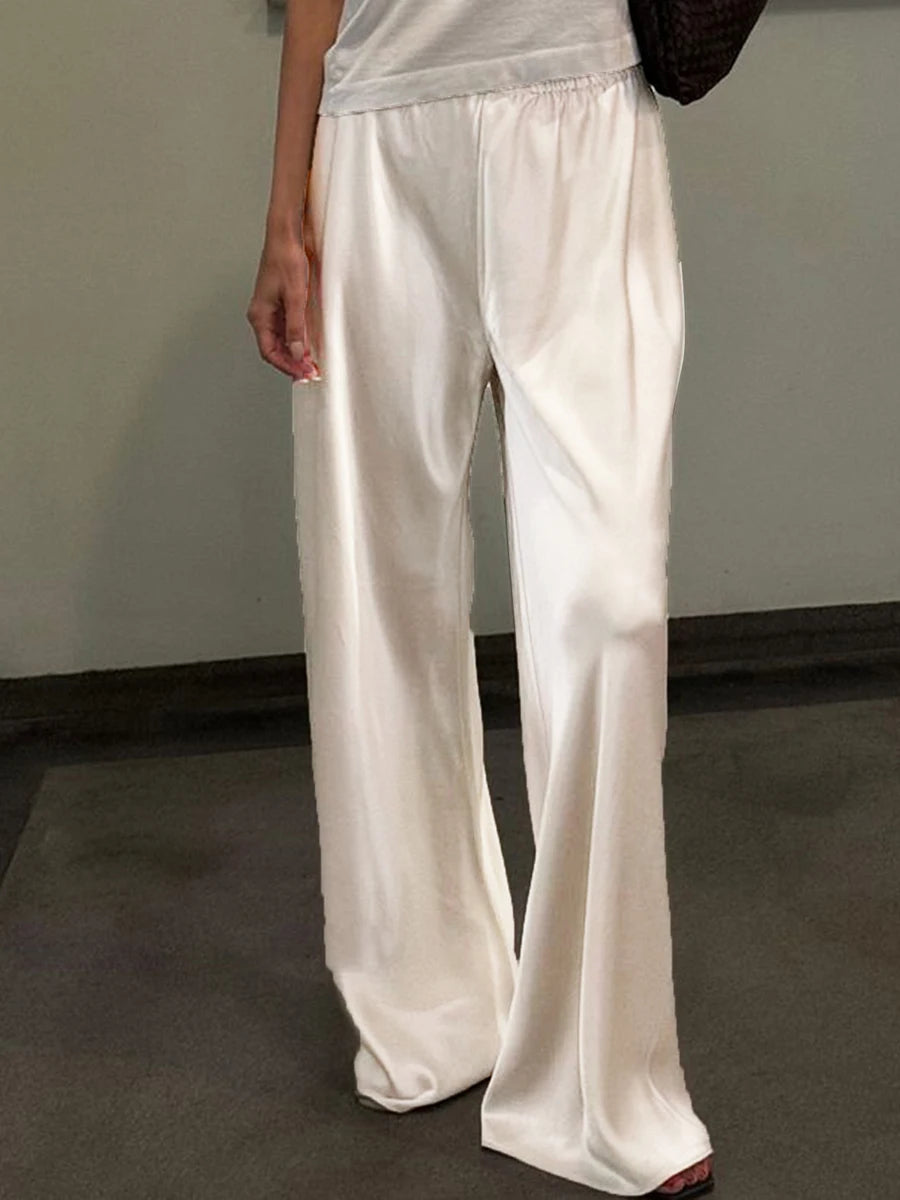 Chic Satin Wide Leg Dress Pants