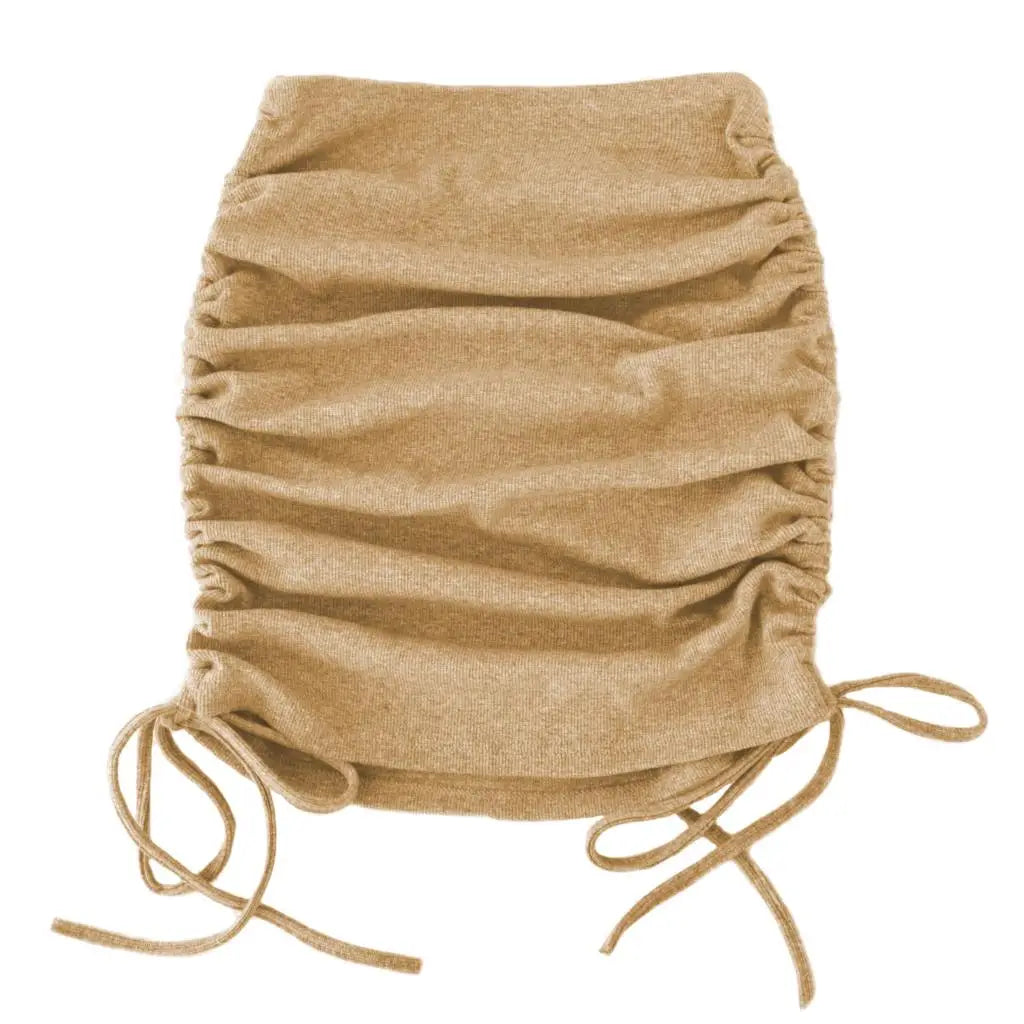 Solid Color Drawstring Ruched Skirt