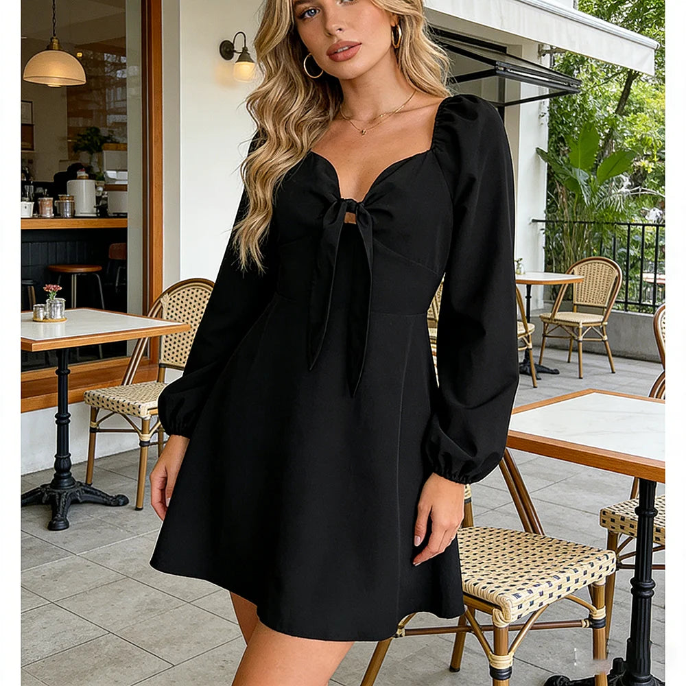 Puff Sleeve Square Neck Mini Dress