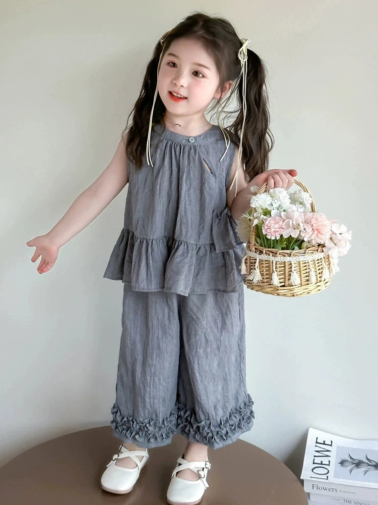 Ruffled Top and Wide-Leg Pant Set