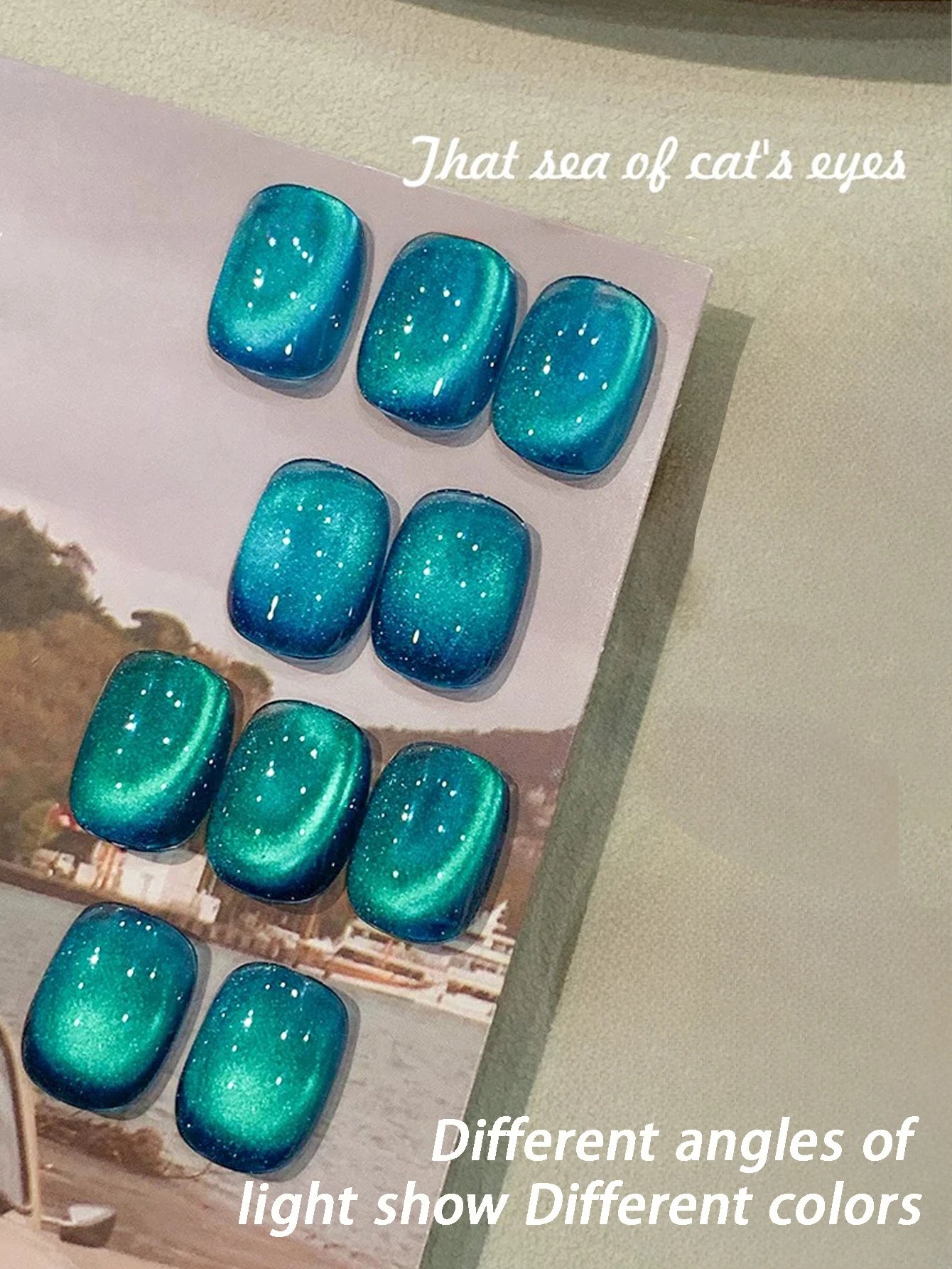 MIANEL 12ML Blue Ocean Cat Eye Gel Nail Polish Mint Mambo Whitenning Glass Beads Cat Magnetic Gel Blue Nails 1-21pcs