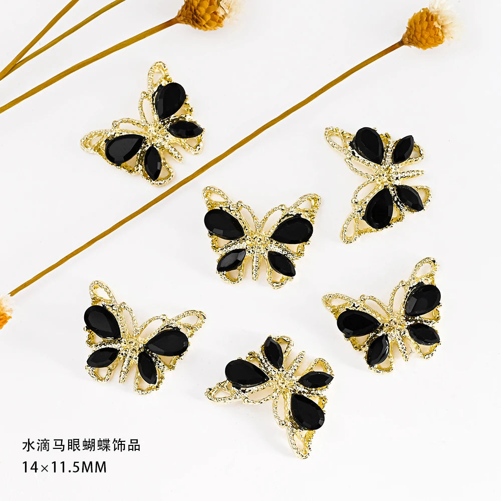 10Pcs Fairy Pink Zircon Nail Art 3D Charms Jewelry Butterfly Shaped Nail Crystal Alloy Decals 11*9mm Rhinestone Nail Decoration*