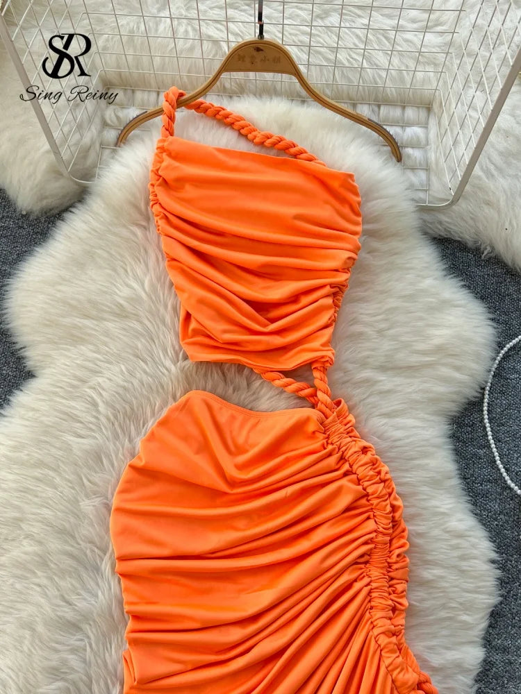 SINGREINY Hollow Out Split Beach Long Dress