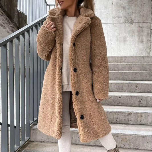 Plush Fleece Lapel Jacket with Buttons