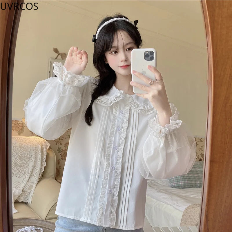 Lace Ruffles Peter Pan Collar Blouse