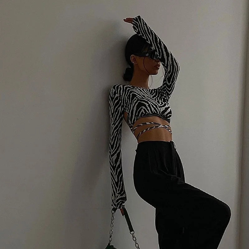 Lace Zebra Pattern Backless Top
