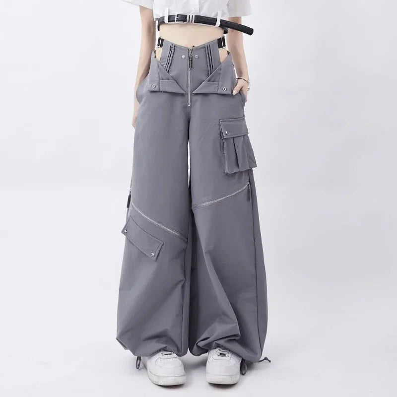 Star-Zipper Wide-Leg Pants