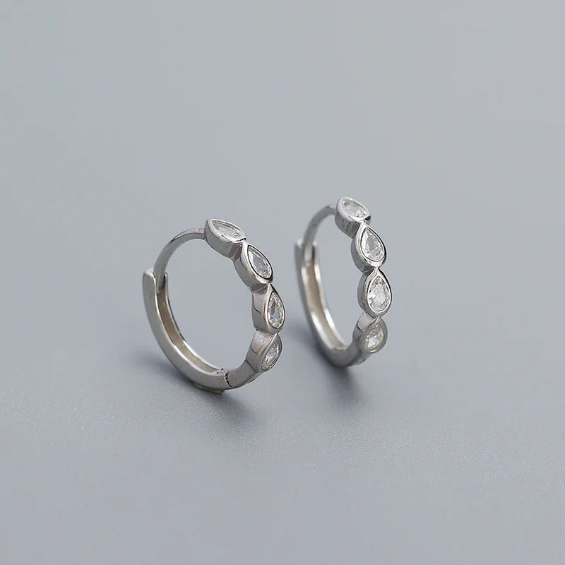 925 Sterling Silver Fashion Simple Drop Row Zircon Ear Buckle