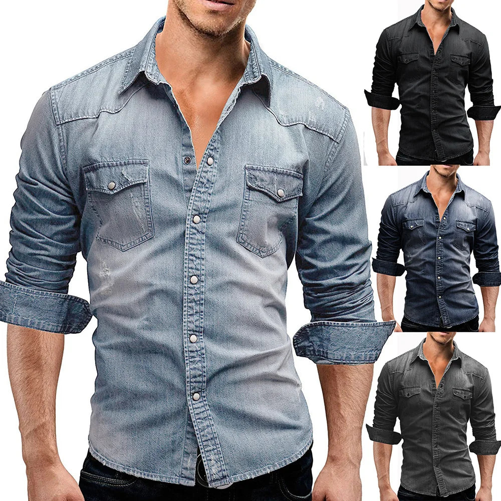 Solid Turn Down Collar Full Sleeve Single Breasted Simple Slim Fit Button Shirt