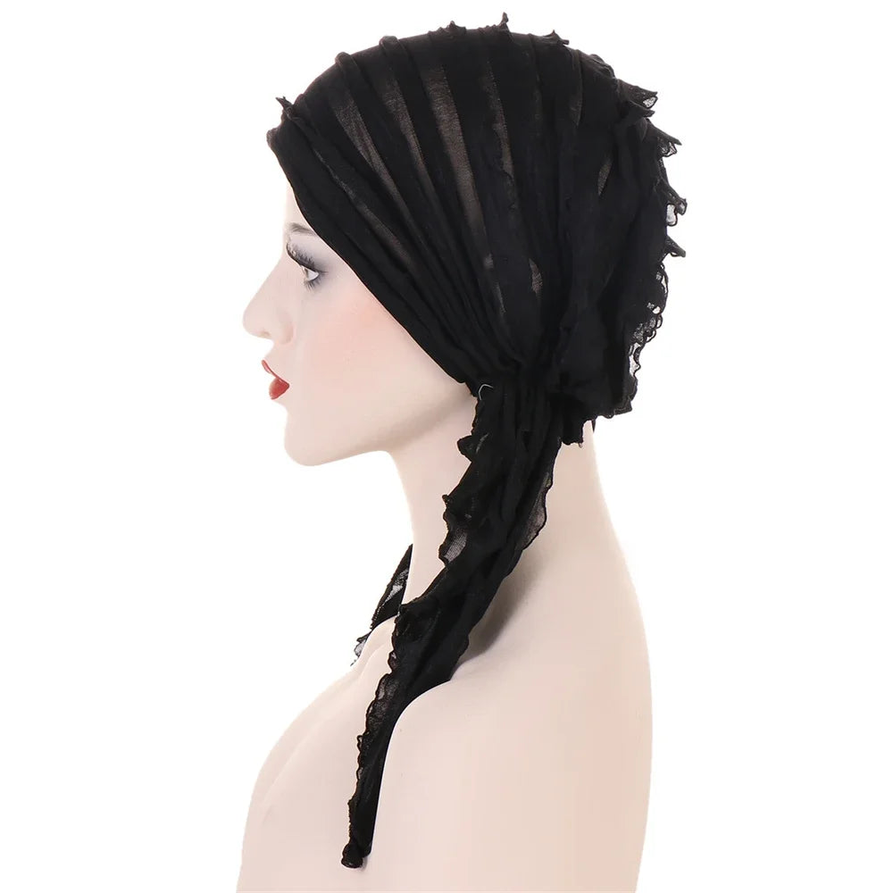 Shiny Glitter Elastic Solid Color Pre-Tied Hijabs Wrap Head Scarf Muslim Turban Bonnet for Women Inner Hat Turbantes Caps Mujer