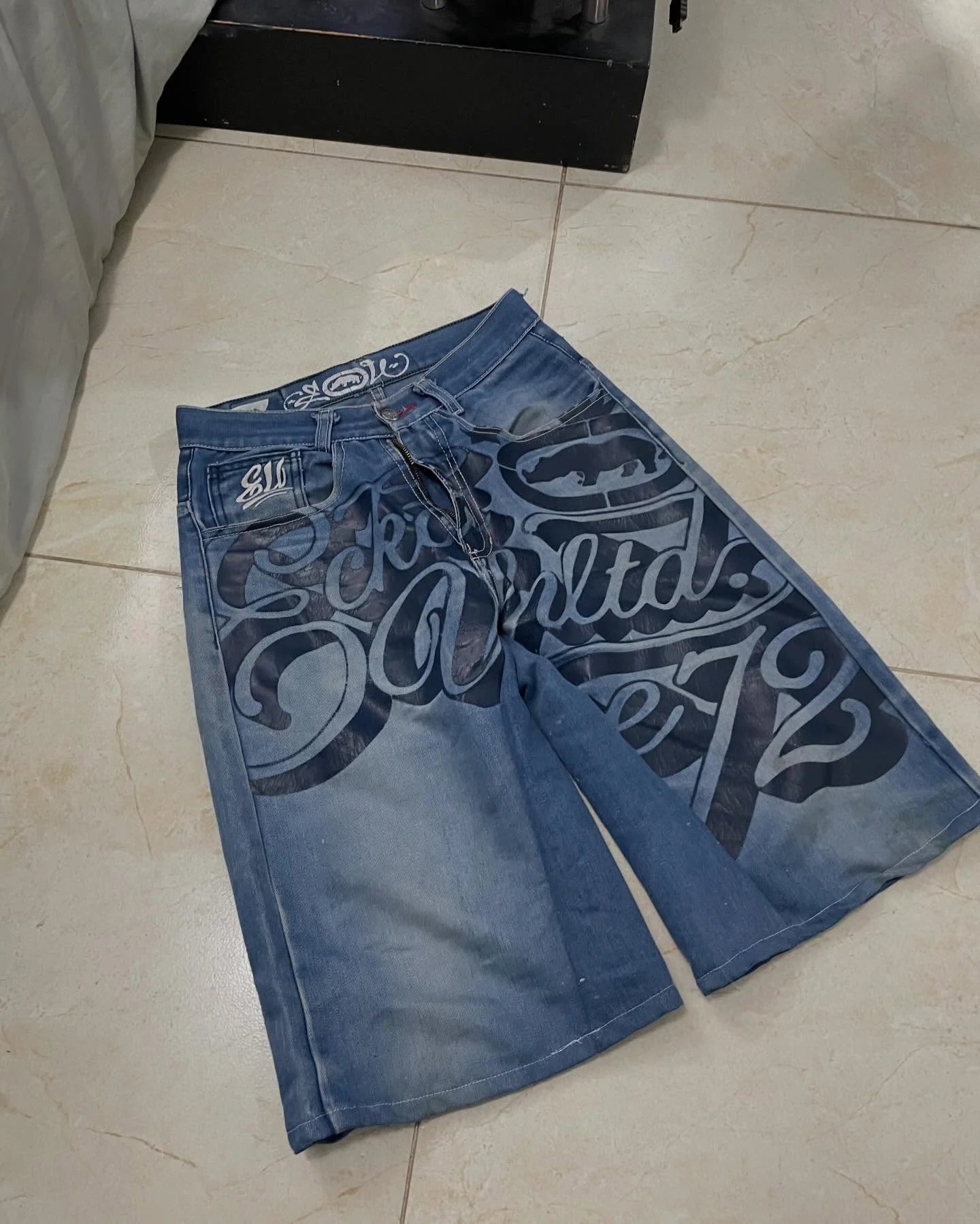 Pattern Denim Shorts