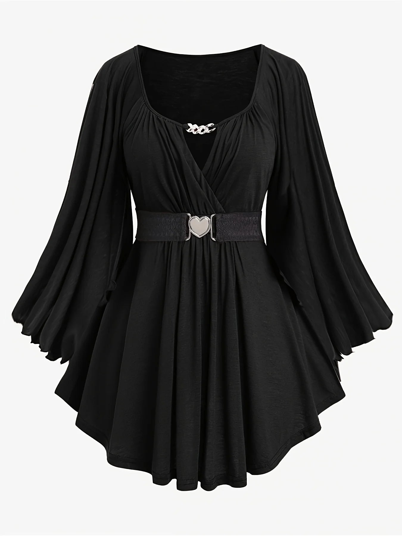 Draped Surplice Tunic Top with Heart Buckle Belt & Butterfly Sleeves