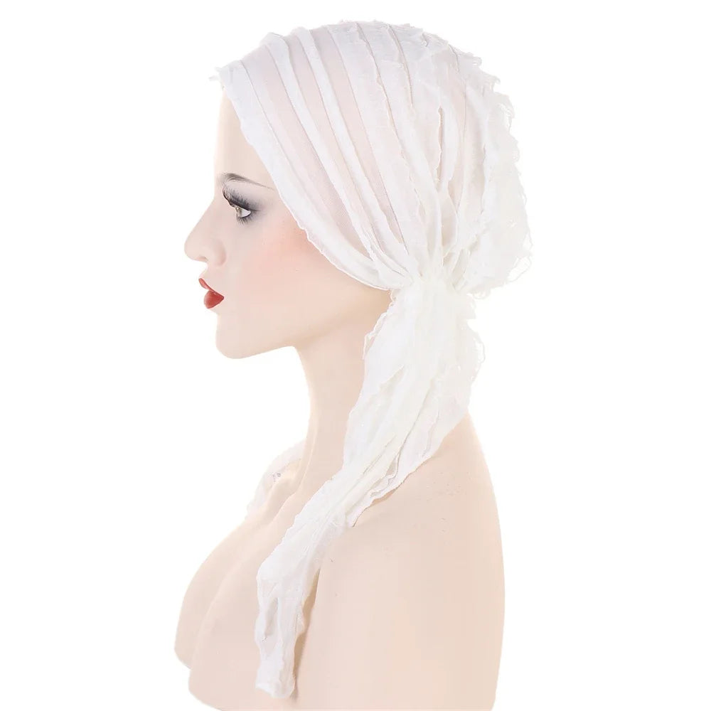 Shiny Glitter Elastic Solid Color Pre-Tied Hijabs Wrap Head Scarf Muslim Turban Bonnet for Women Inner Hat Turbantes Caps Mujer