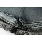 Ruffled Denim Skirt with Layered Lace Detail