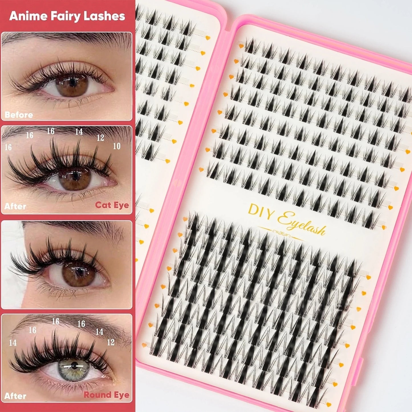 32 Rows Cartoon Eyelashes, Includes Various Styles Such As Cartoon, Anime Natural Style Eyelashes, Fairy Style , Suitable For Be