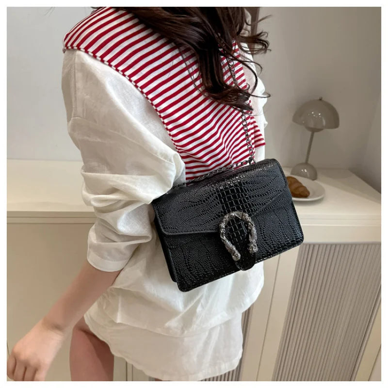 Snake Pattern Chain Small Square Bag