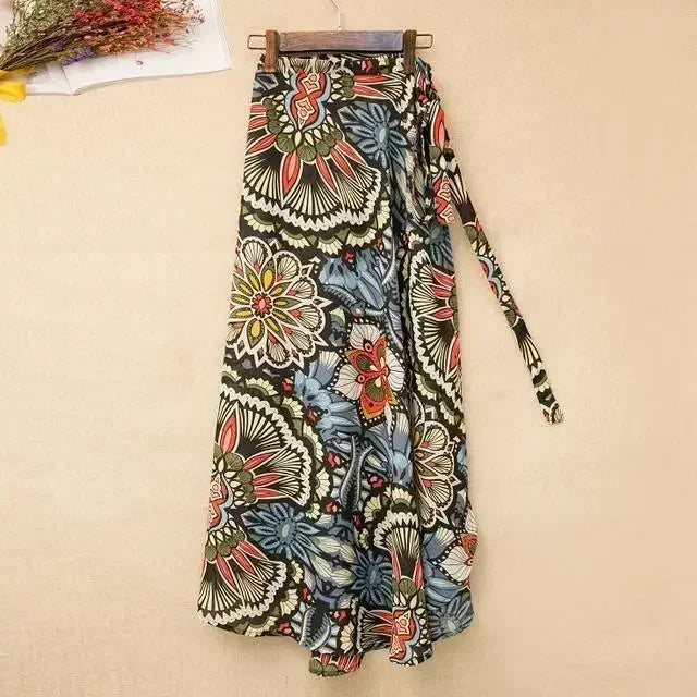 High Waisted Lace-Up Wrap Midi Skirt