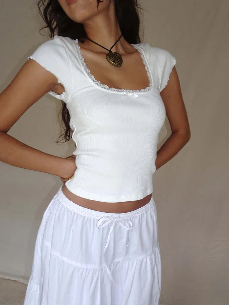 Cottage Lace Trim Knitted T-Shirt