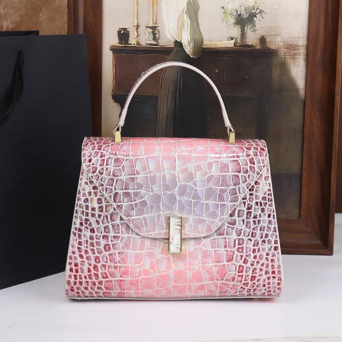 Crocodile Pattern Gradient Color Handbag