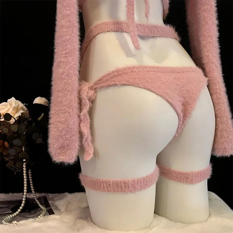 Pink Bear Hooded Sweater Set