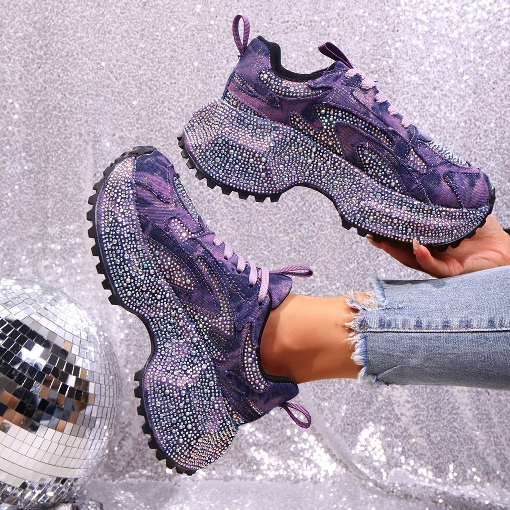 Crystal Lace-Up Platform Sneakers