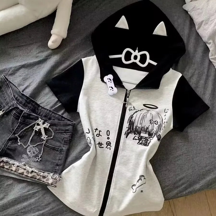 Cartoon Short Sleeve Jacket Skirt Set