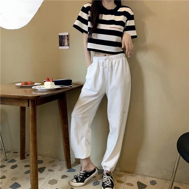 Black White Striped Cropped Top
